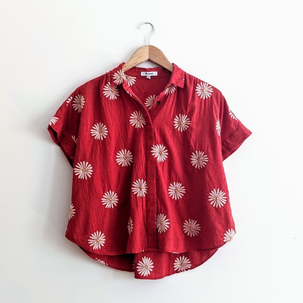 Madewell Red Orange Floral Summer Shirt